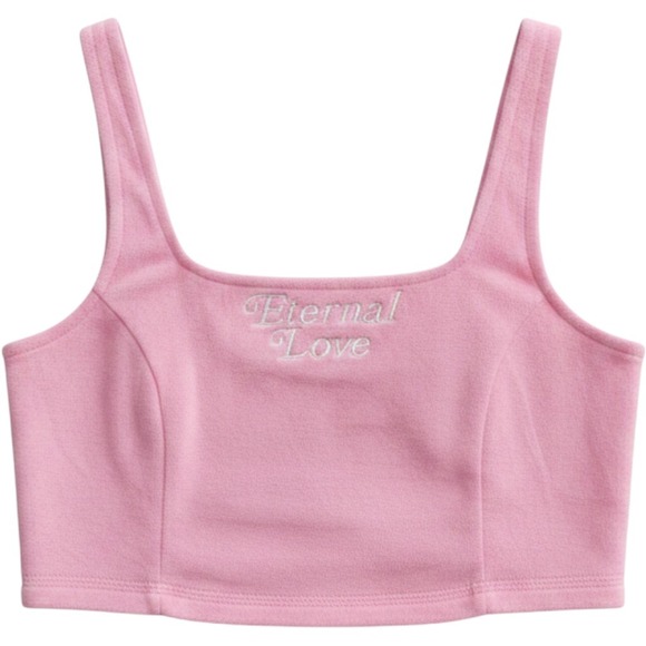 Forever 21 Tops - Forever 21 Pink Velour Eternal Love Embroidered Crop Tank Top Small Y2K McBling